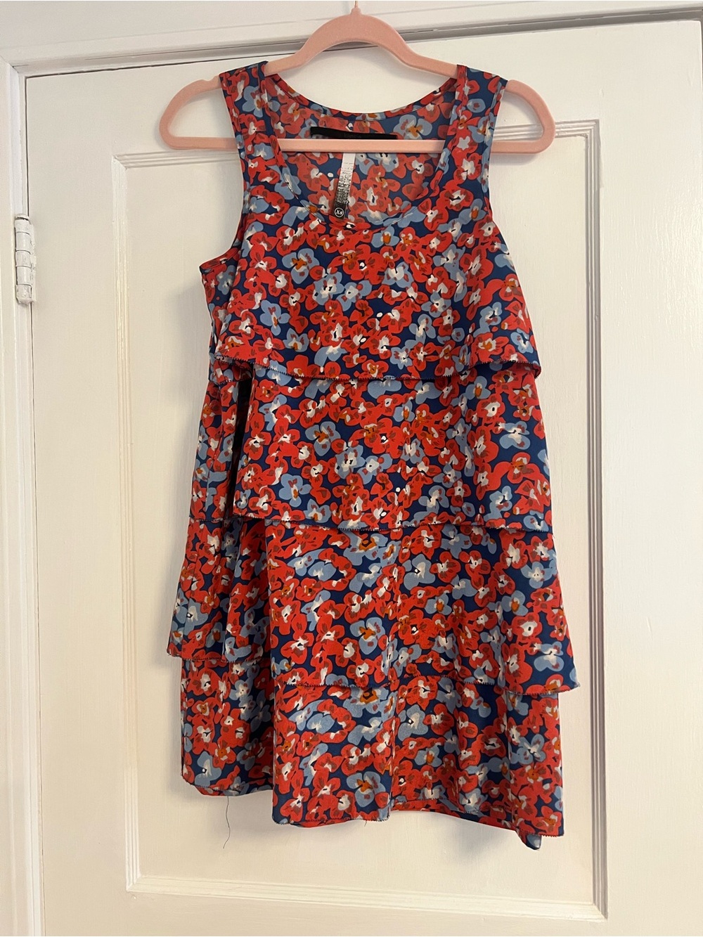 Kensie Red and Blue Floral Tiered Dress Size XS